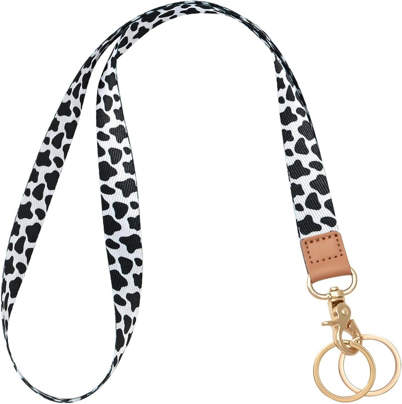 Knagsfa Badge Lanyard for Keys, Neck Lanyard Strap with Dual Keyrings Metal Hook for ID Badges, Long Cute Lanyard Keychain for Women Girls, Cow Print - Image 1